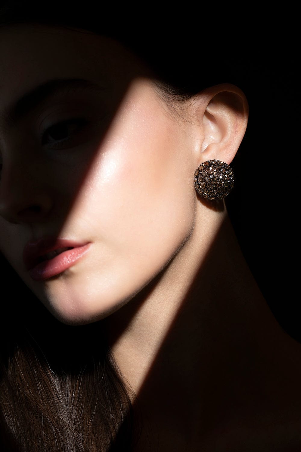 SUTRA-Champagne Diamond Stud Earrings-BLACK GOLD