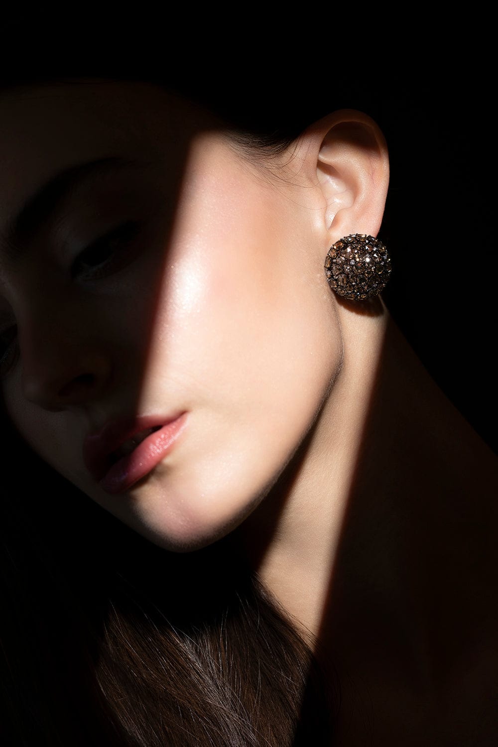 SUTRA-Champagne Diamond Stud Earrings-BLACK GOLD