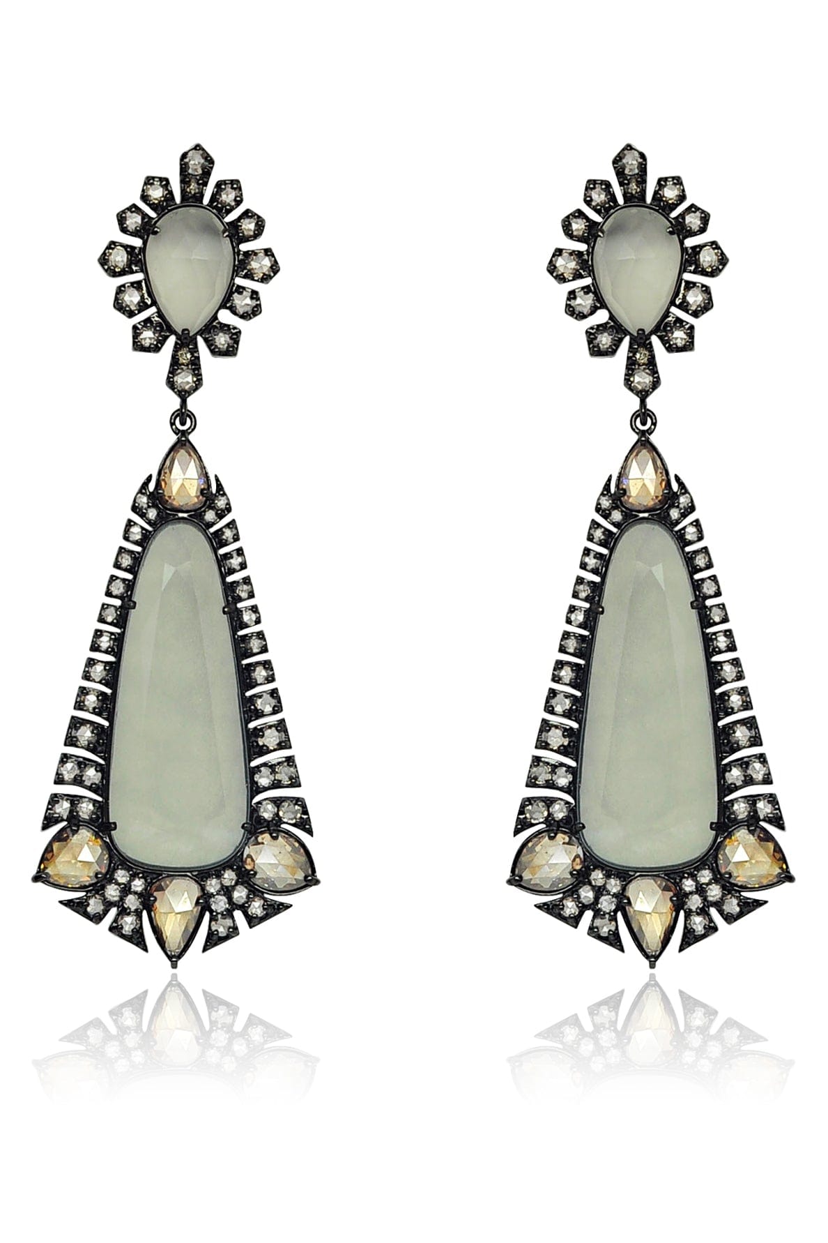 SUTRA-Grey Moonstone Drop Earrings-BLACK GOLD