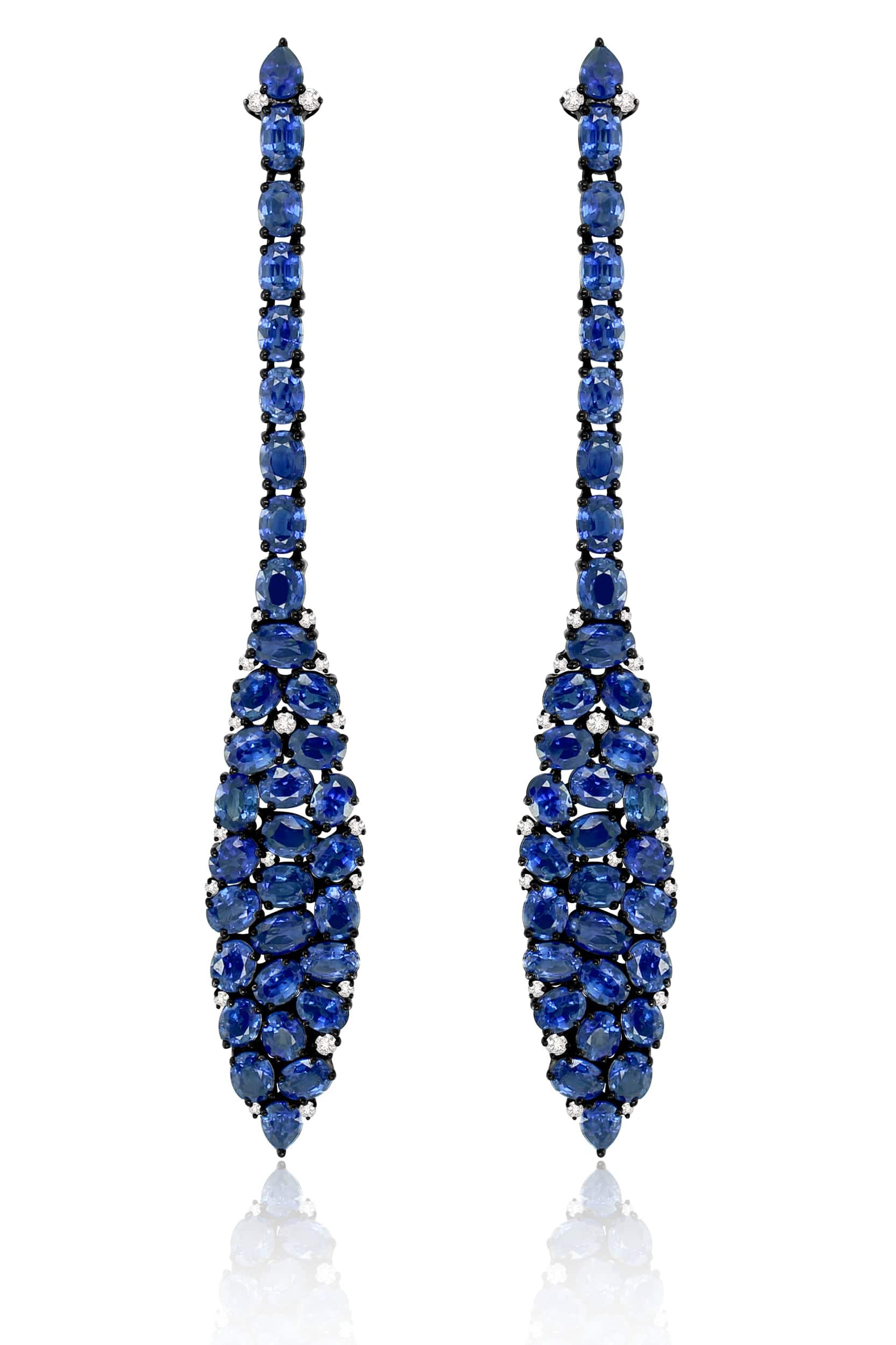 SUTRA-Mosaic Blue Sapphire Earrings-BLACK GOLD