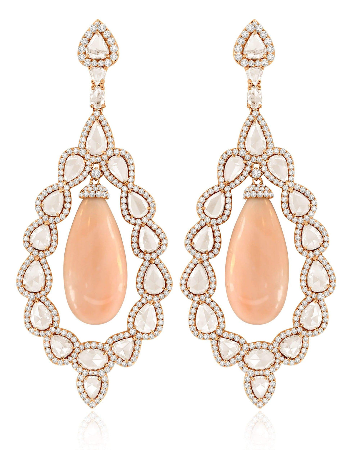  SUTRA-Angel Skin Coral and Diamond Drop Earrings-ROSE GOLD 