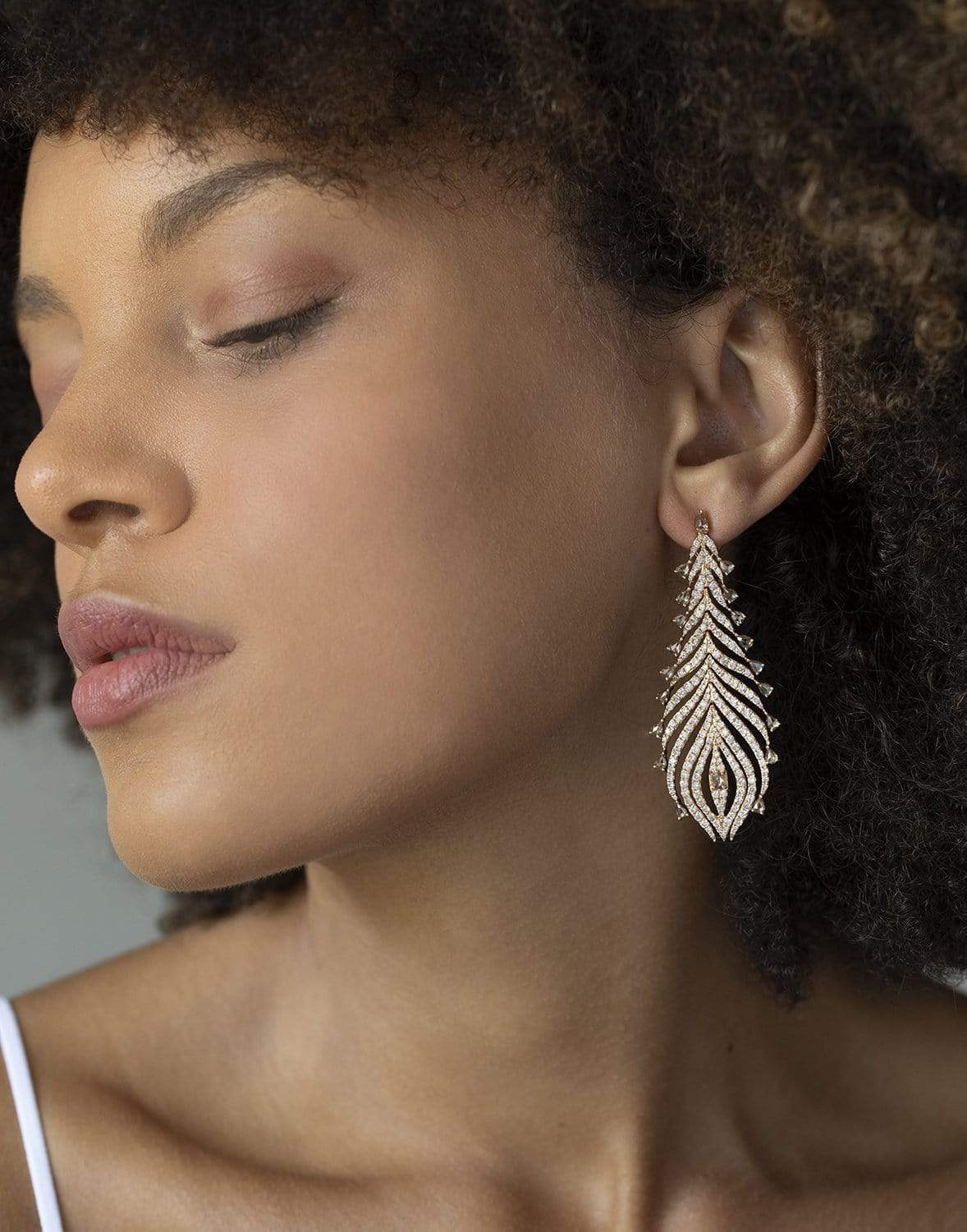 SUTRA-Diamond Feather Earrings - Rose Gold-ROSE GOLD