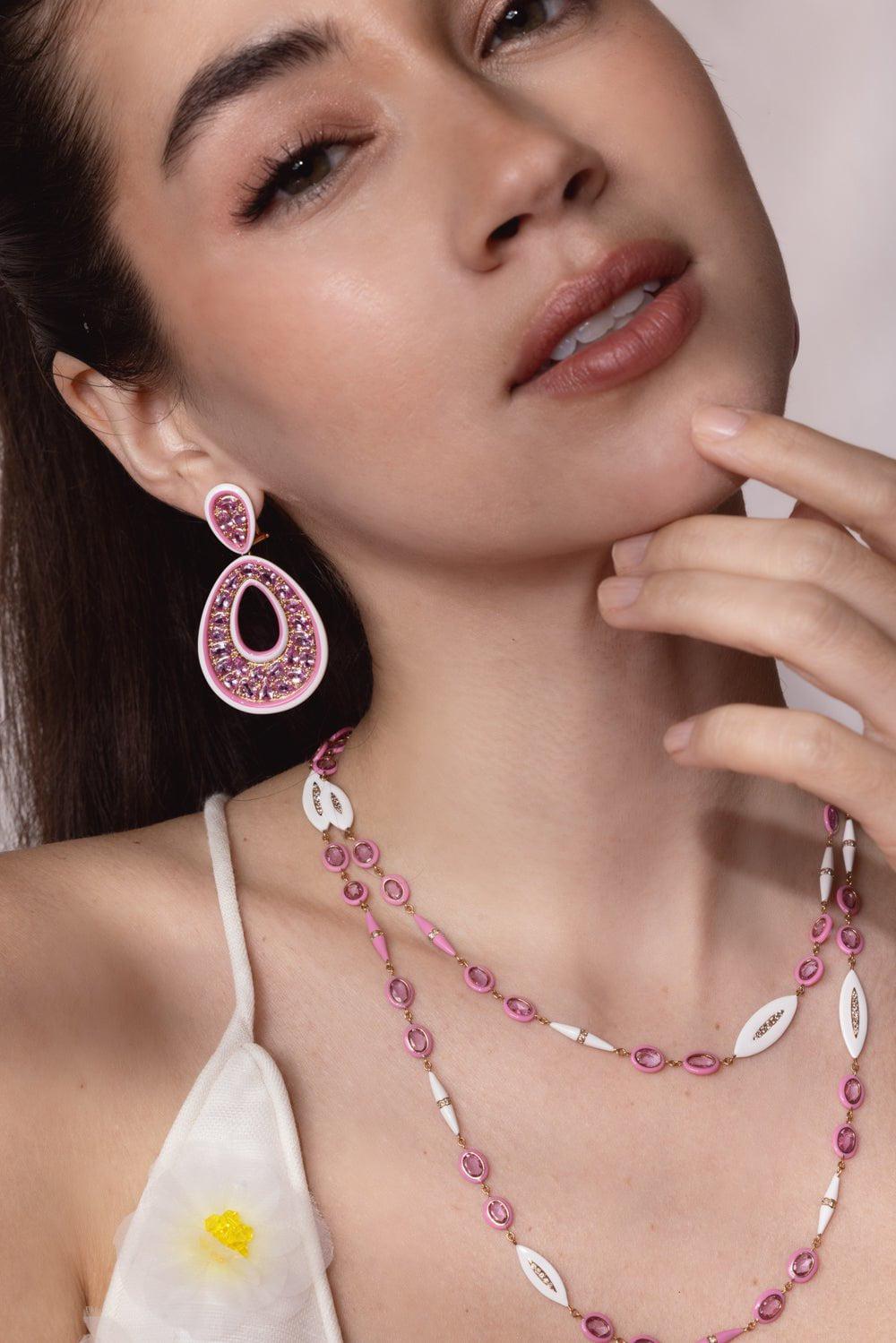 SUTRA-Pink Sapphire Ceramic Earrings-ROSE GOLD