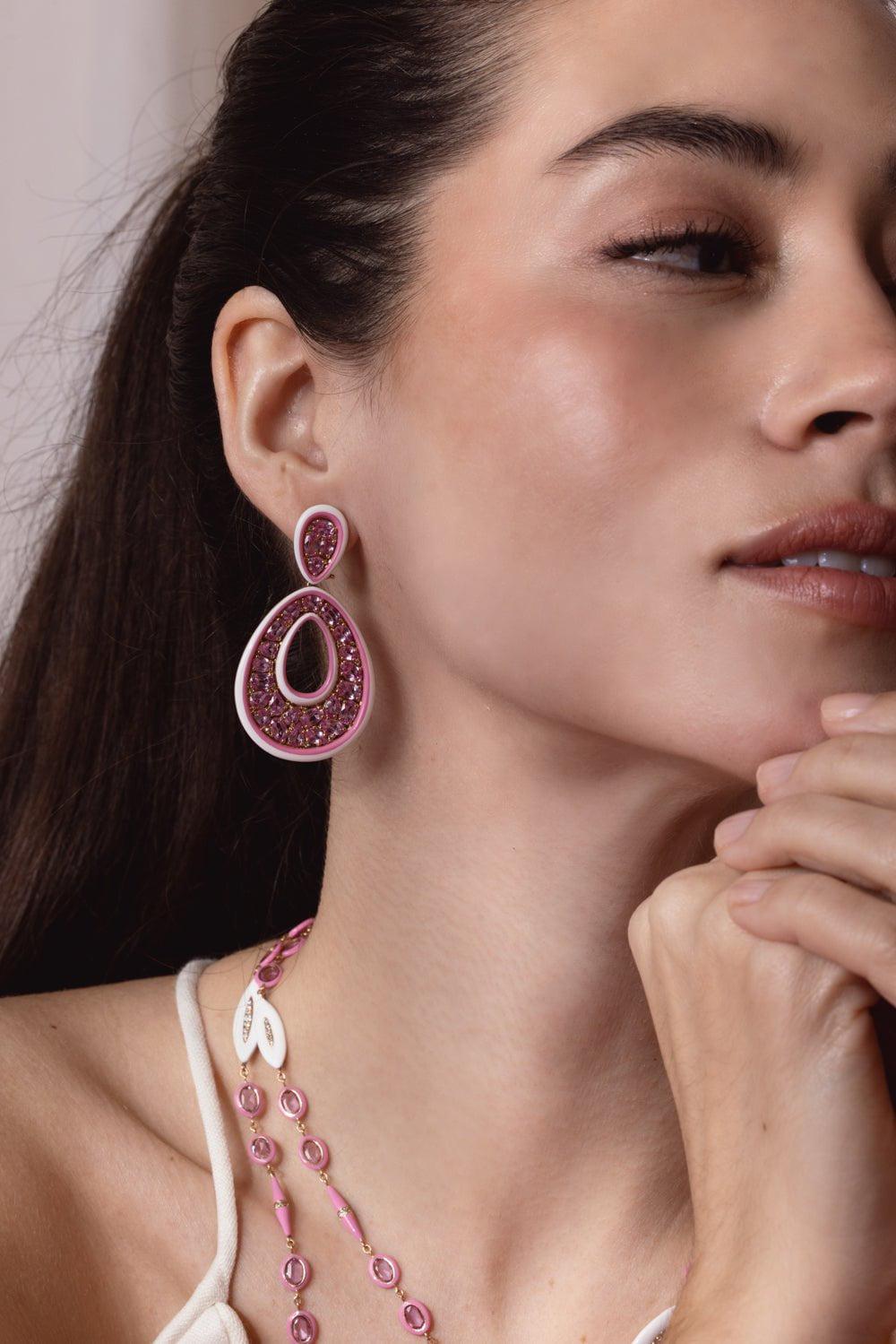 SUTRA-Pink Sapphire Ceramic Earrings-ROSE GOLD