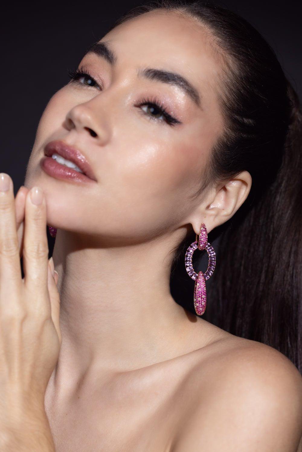 SUTRA-Pink Sapphire Diamond Earrings-ROSE GOLD