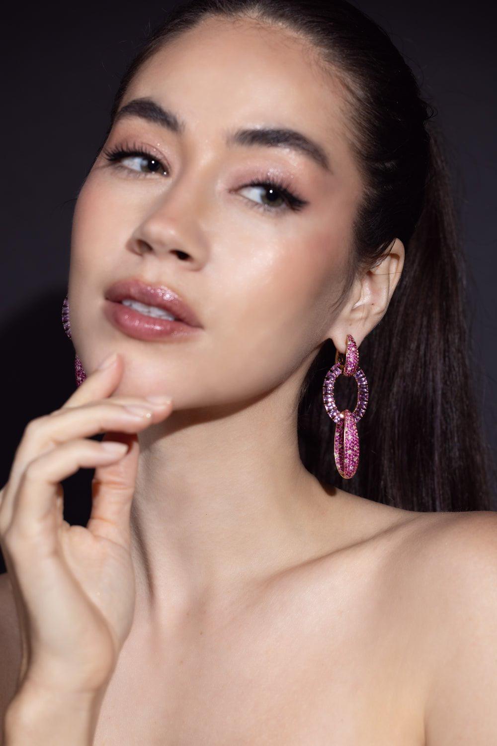 SUTRA-Pink Sapphire Diamond Earrings-ROSE GOLD