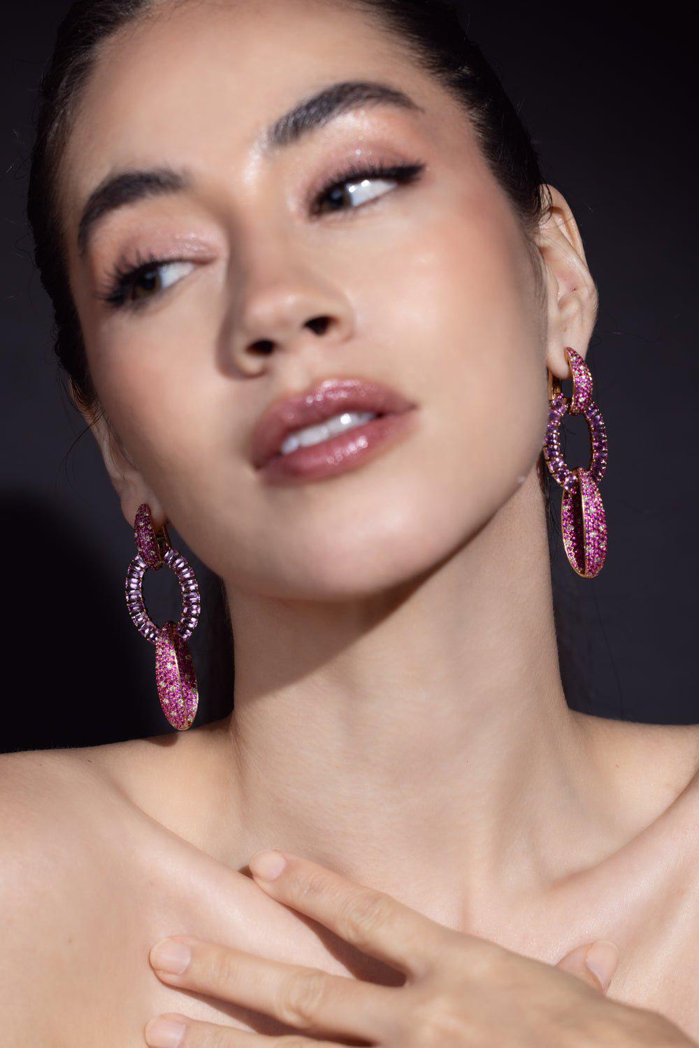 SUTRA-Pink Sapphire Diamond Earrings-ROSE GOLD