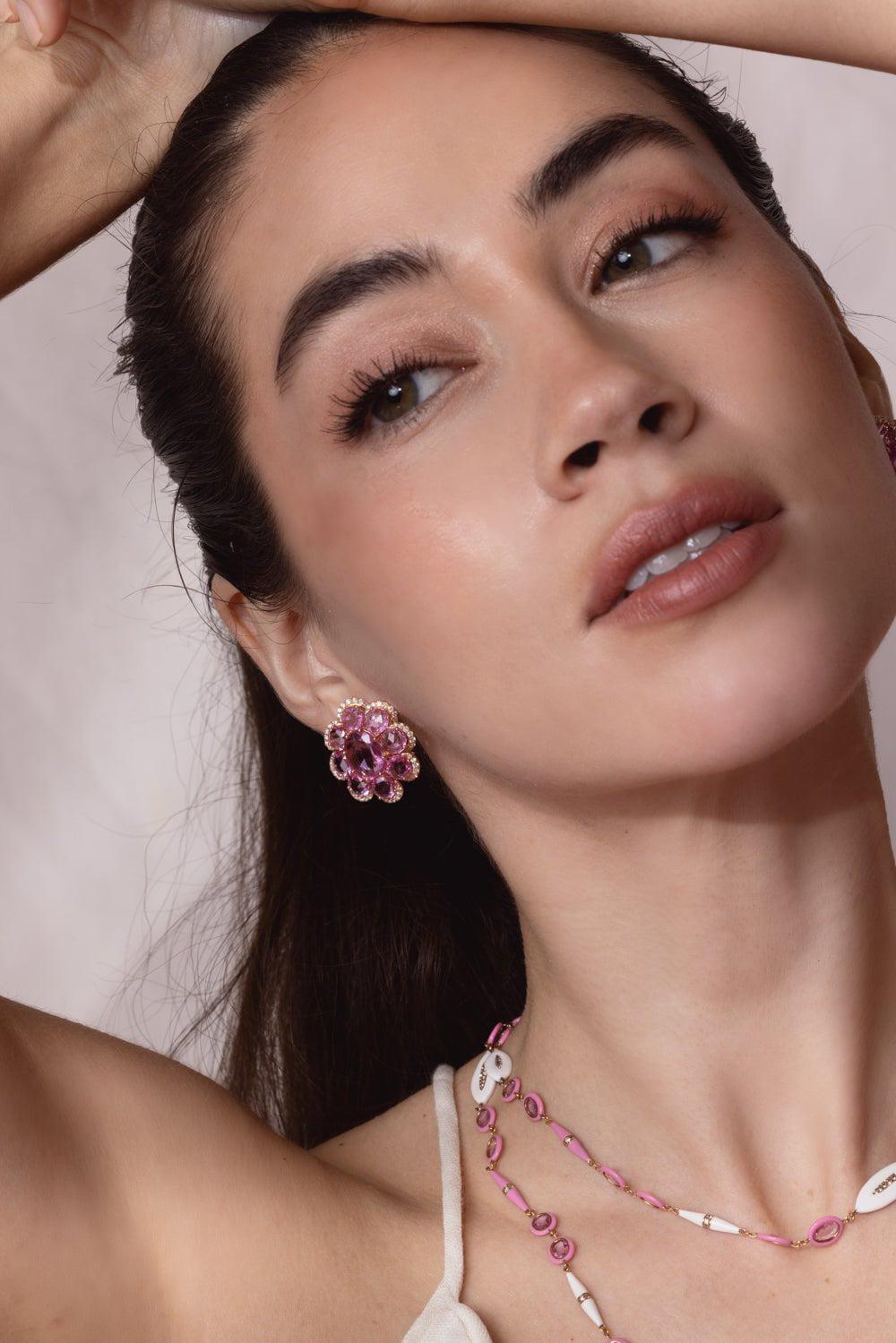 SUTRA-Pink Sapphire Florette Earrings-ROSE GOLD