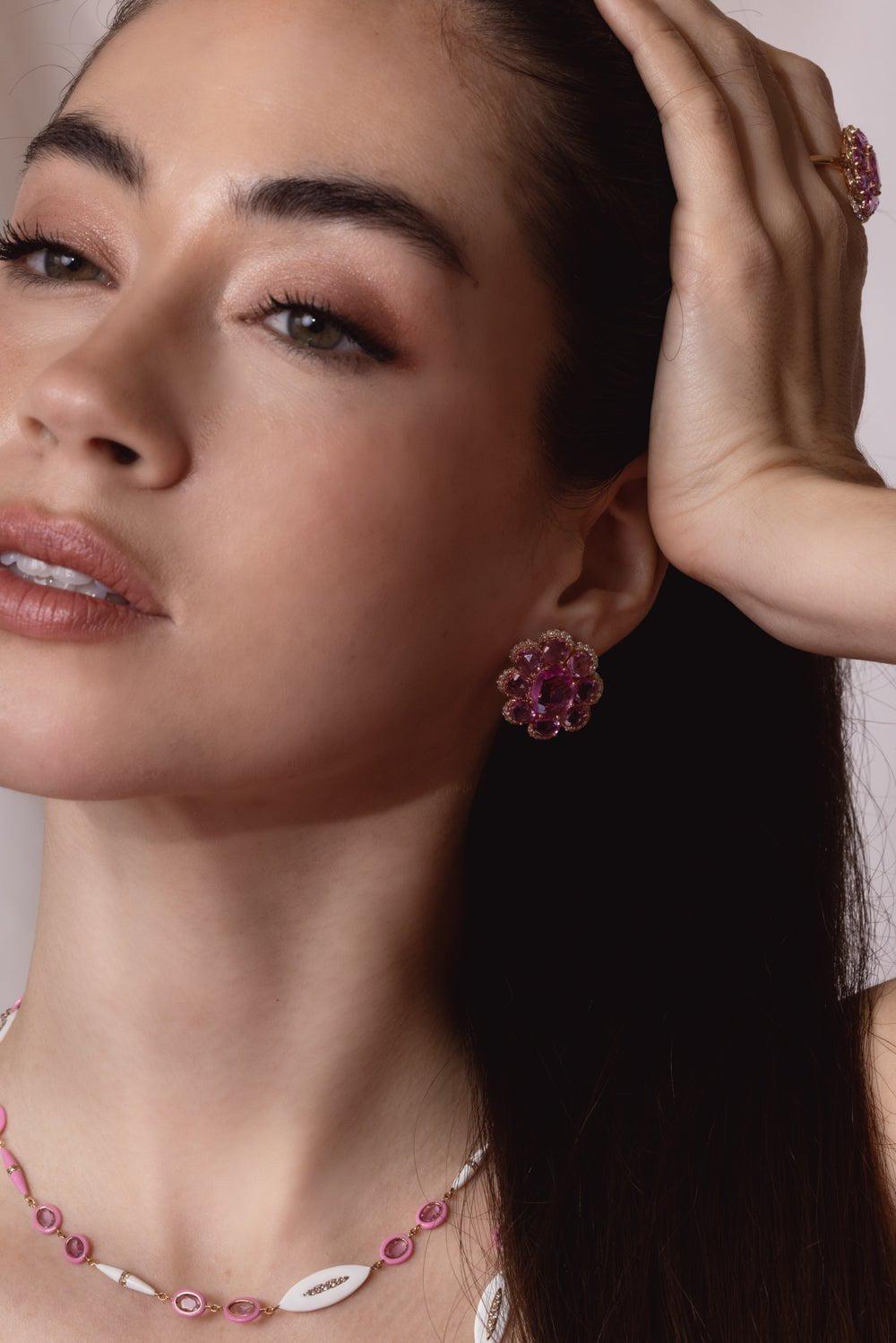 SUTRA-Pink Sapphire Florette Earrings-ROSE GOLD