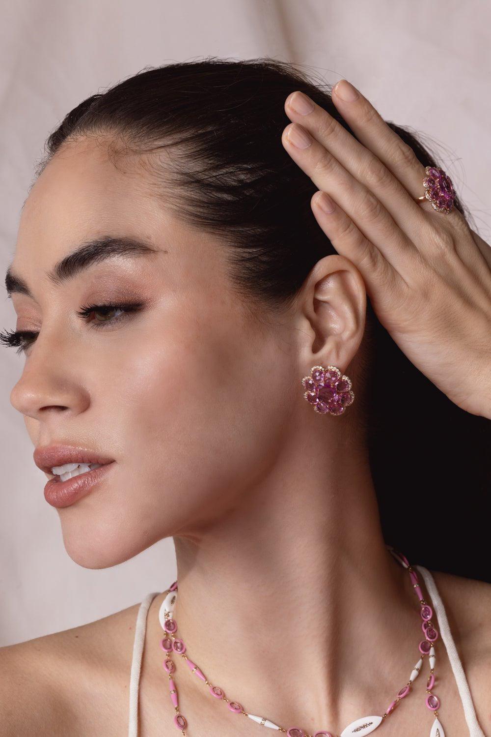 SUTRA-Pink Sapphire Florette Earrings-ROSE GOLD