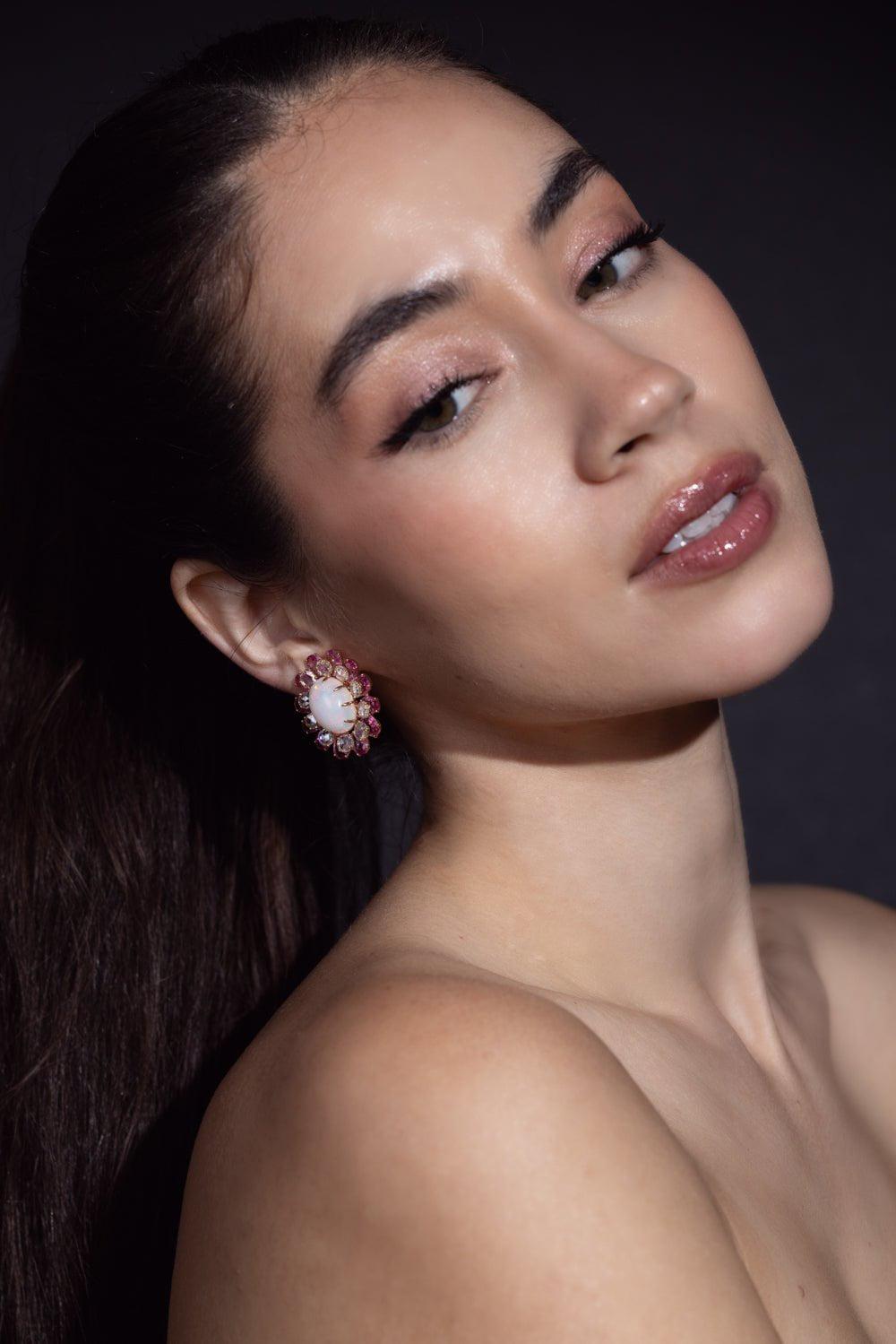 SUTRA-Pink Sapphire Opal Earrings-ROSE GOLD