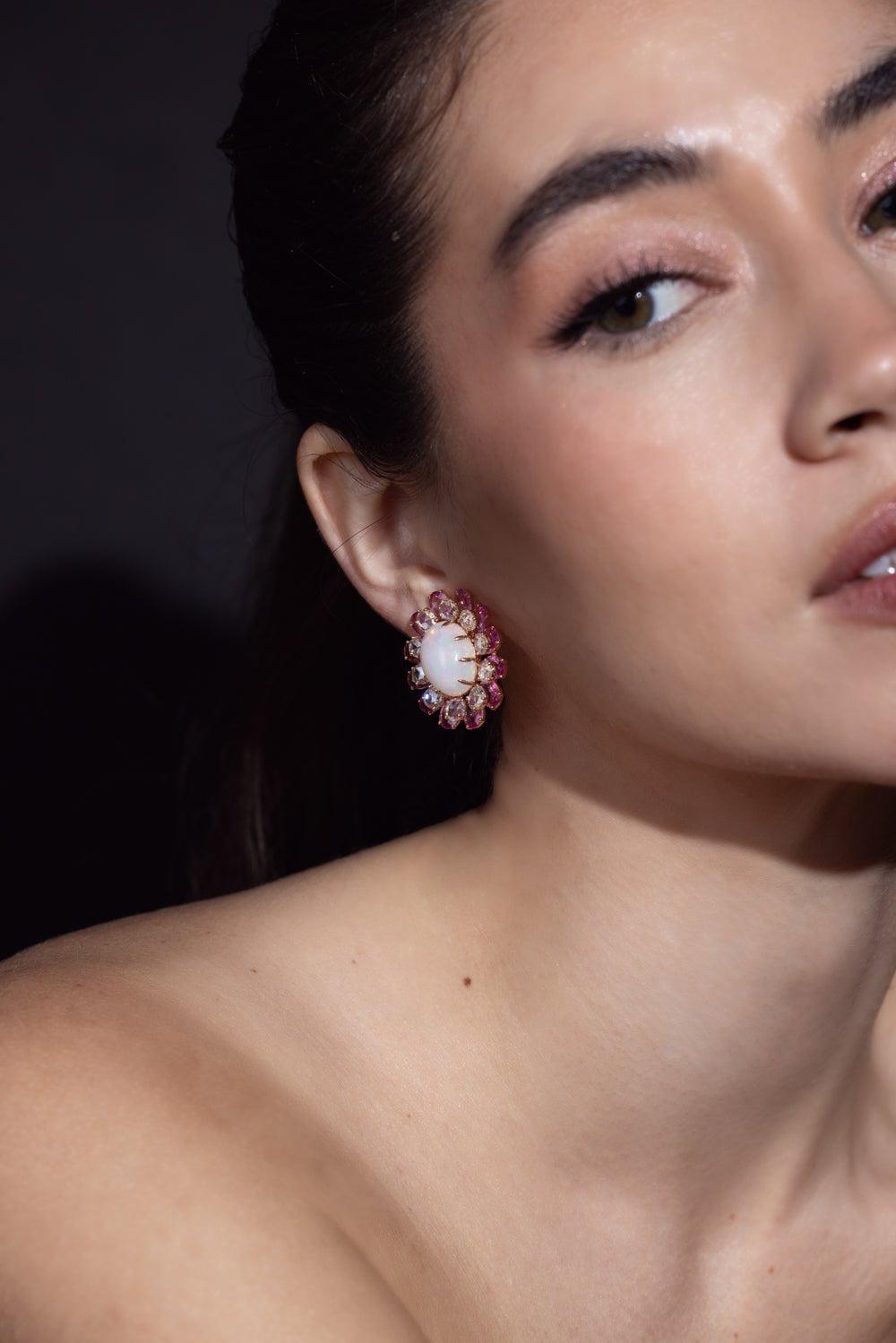 SUTRA-Pink Sapphire Opal Earrings-ROSE GOLD