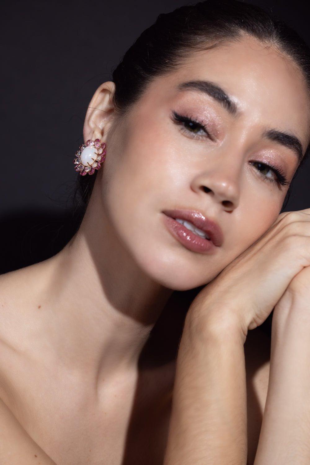 SUTRA-Pink Sapphire Opal Earrings-ROSE GOLD