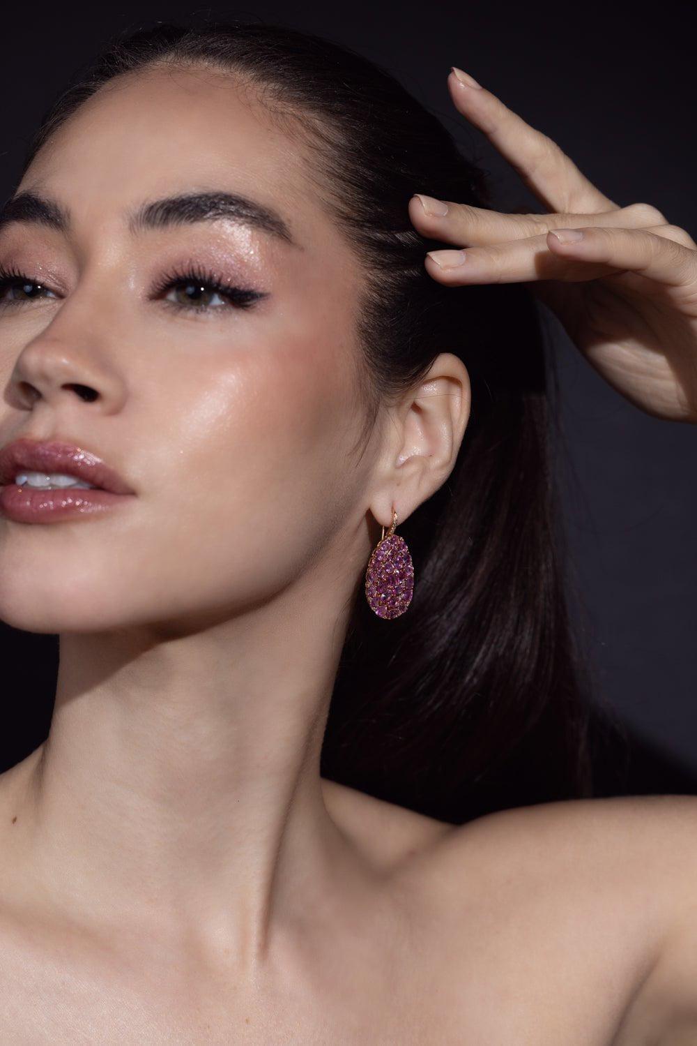 SUTRA-Pink Sapphire Pear Earrings-ROSE GOLD