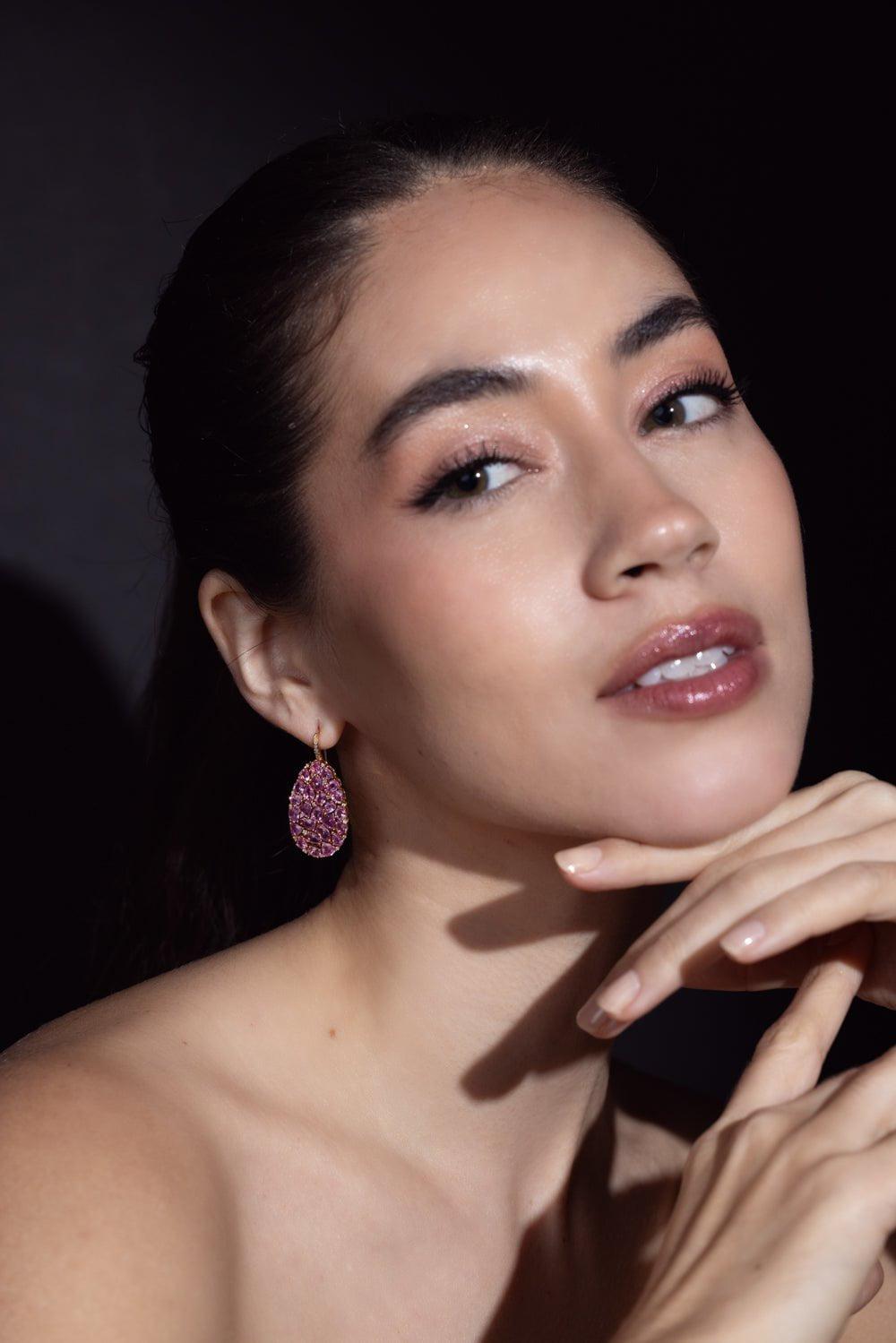 SUTRA-Pink Sapphire Pear Earrings-ROSE GOLD