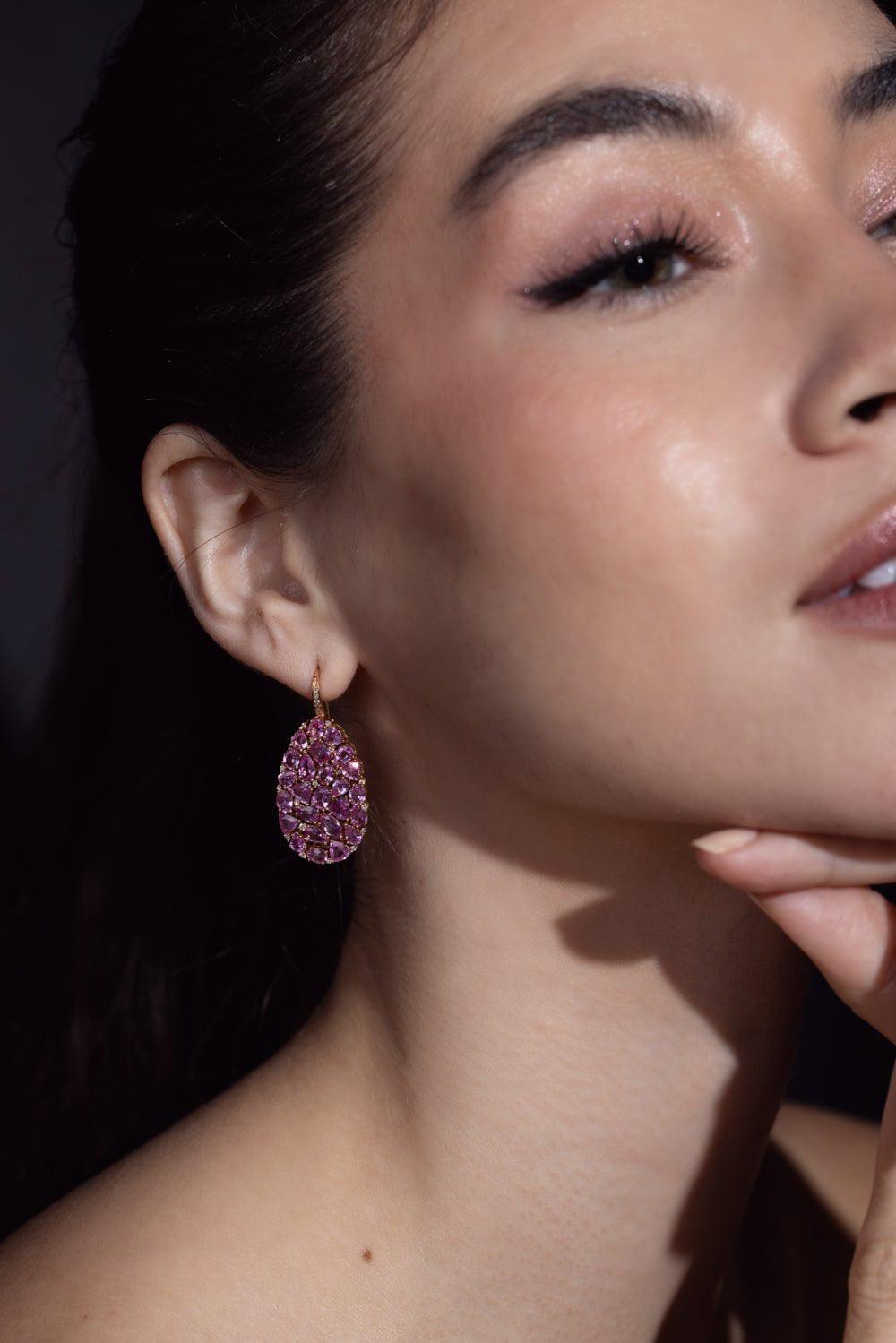SUTRA-Pink Sapphire Pear Earrings-ROSE GOLD