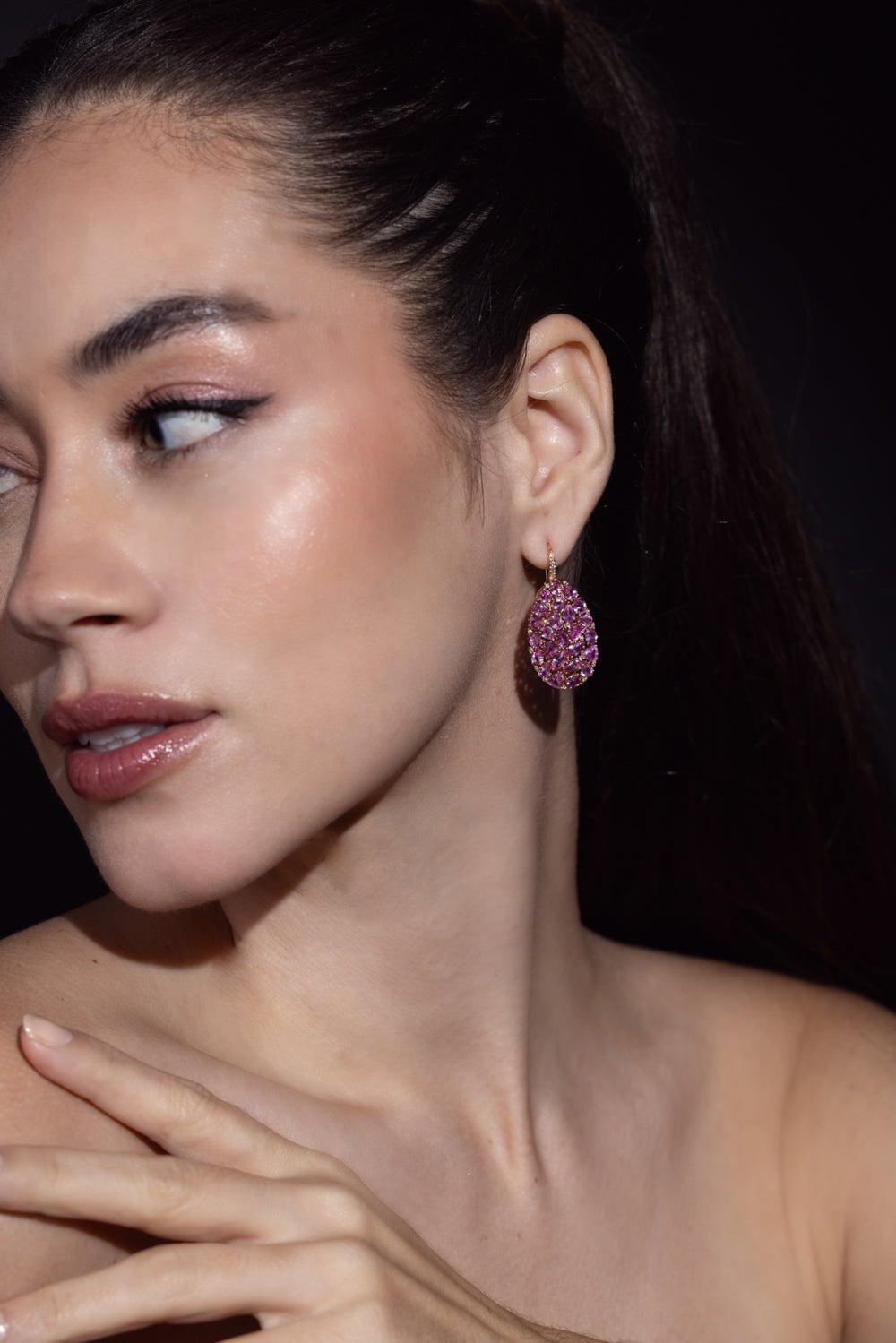 SUTRA-Pink Sapphire Pear Earrings-ROSE GOLD