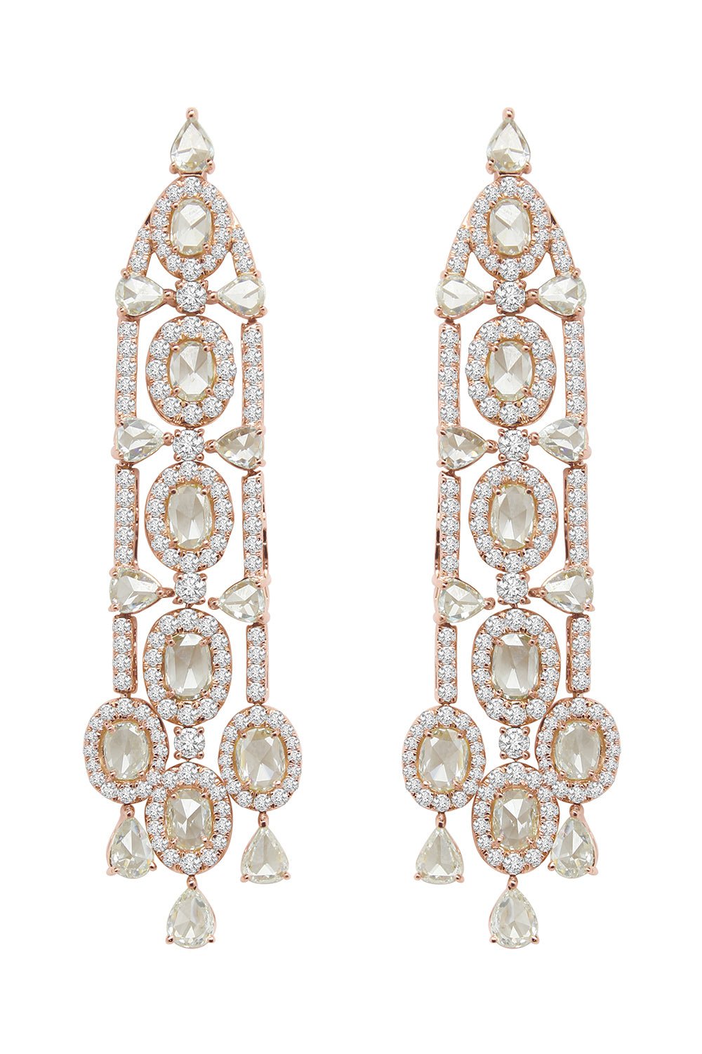 SUTRA-Rose Cut Diamond Drop Earrings-ROSE GOLD