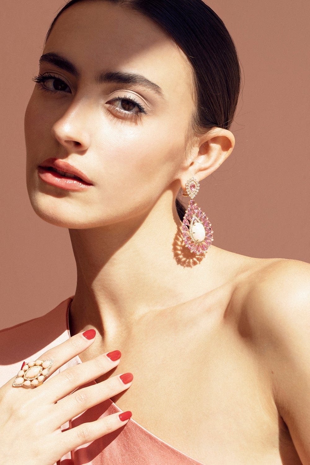 SUTRA-White Opal and Pink Sapphire Earrings-ROSE GOLD