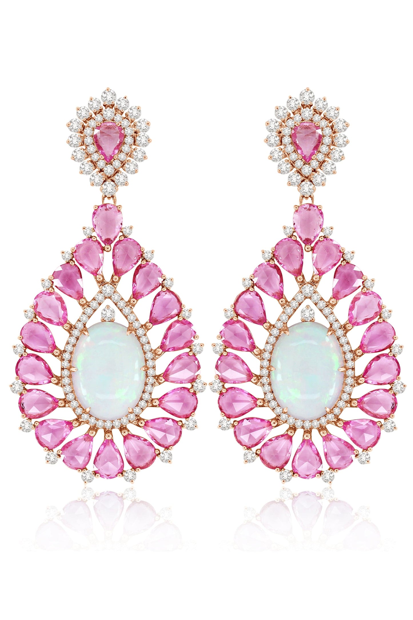 SUTRA-White Opal and Pink Sapphire Earrings-ROSE GOLD