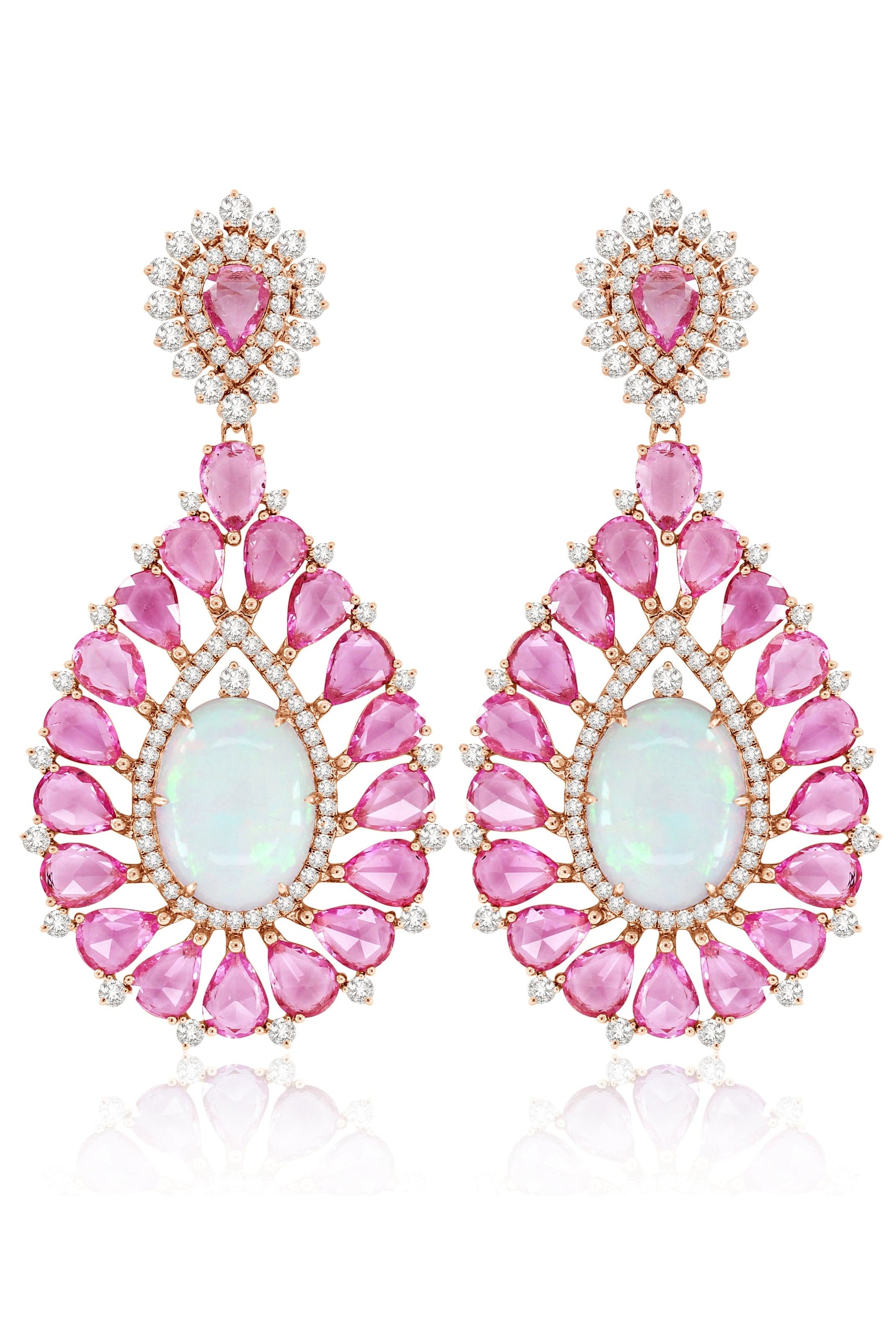 SUTRA-White Opal and Pink Sapphire Earrings-ROSE GOLD