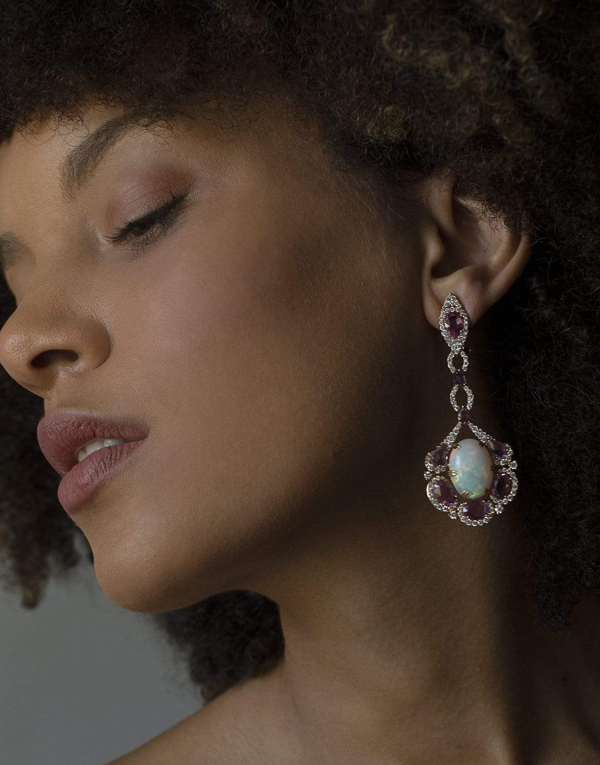 SUTRA-White Opal & Pink Sapphire Drop Earrings-ROSE GOLD
