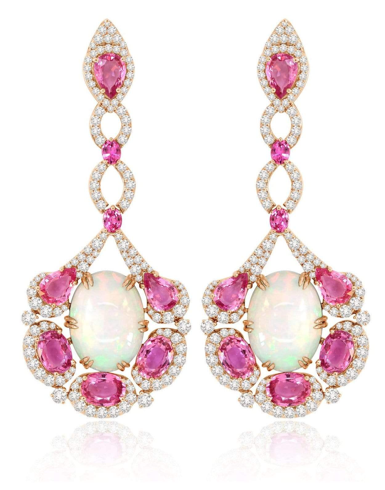 SUTRA-White Opal & Pink Sapphire Drop Earrings-ROSE GOLD