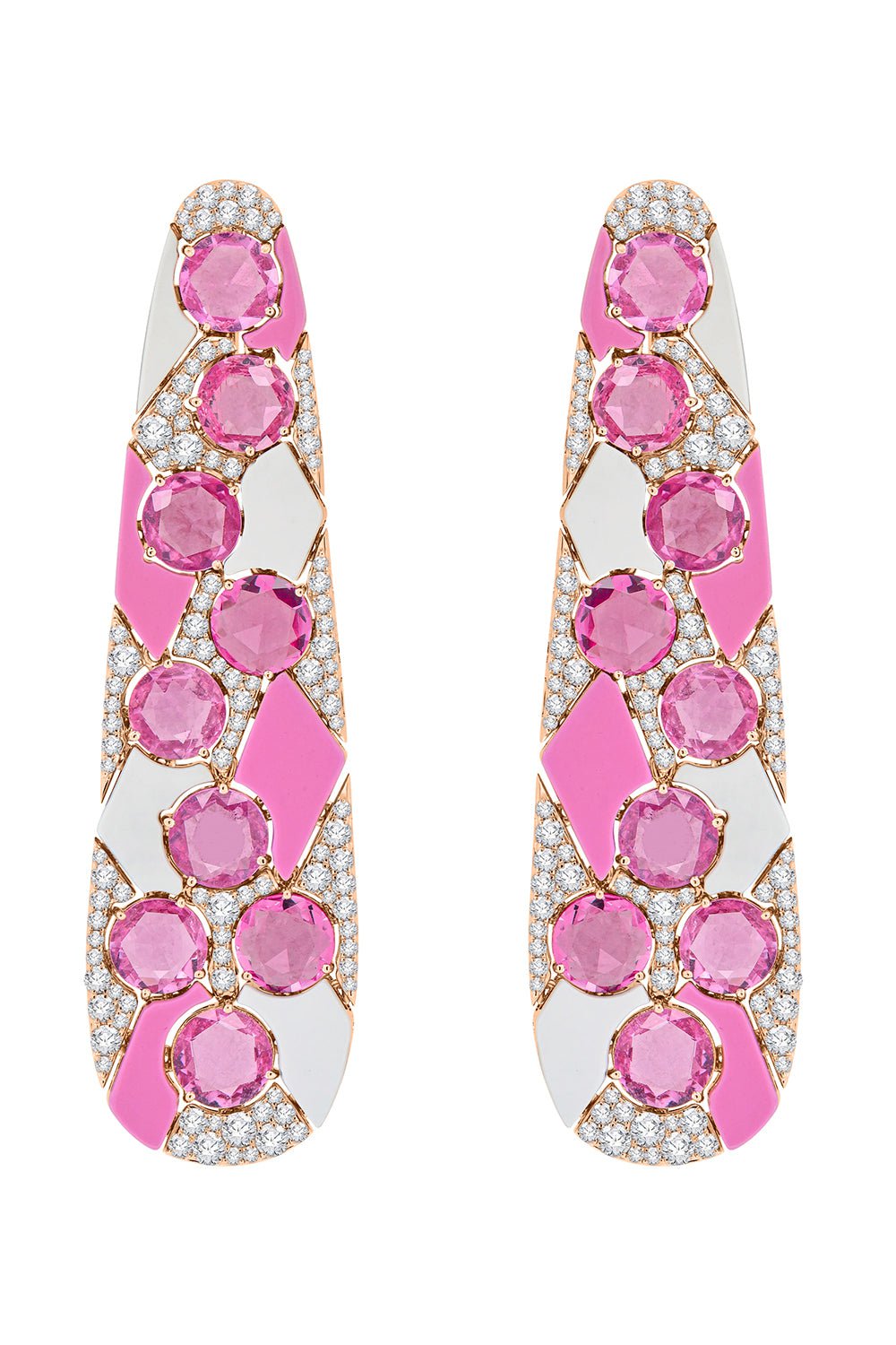 SUTRA-White Pink Ceramic Sapphire Earrings-ROSE GOLD
