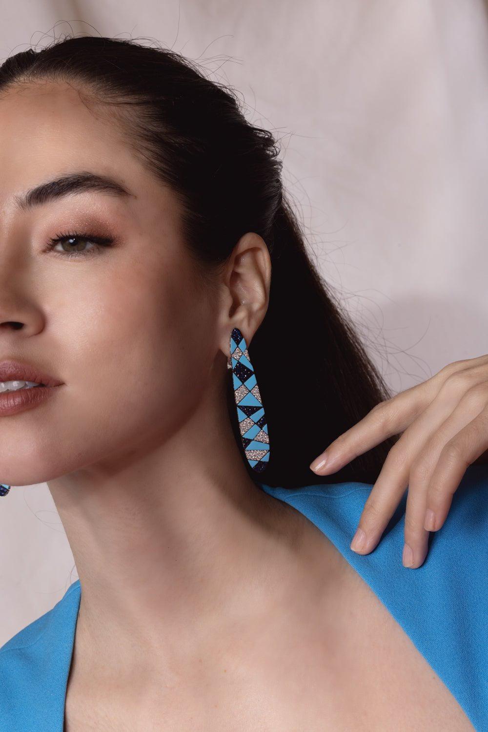 SUTRA-Blue Sapphire Ceramic Earrings-WHITE GOLD
