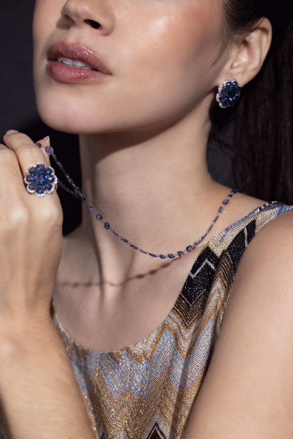 SUTRA-Blue Sapphire Diamond Earrings-WHITE GOLD