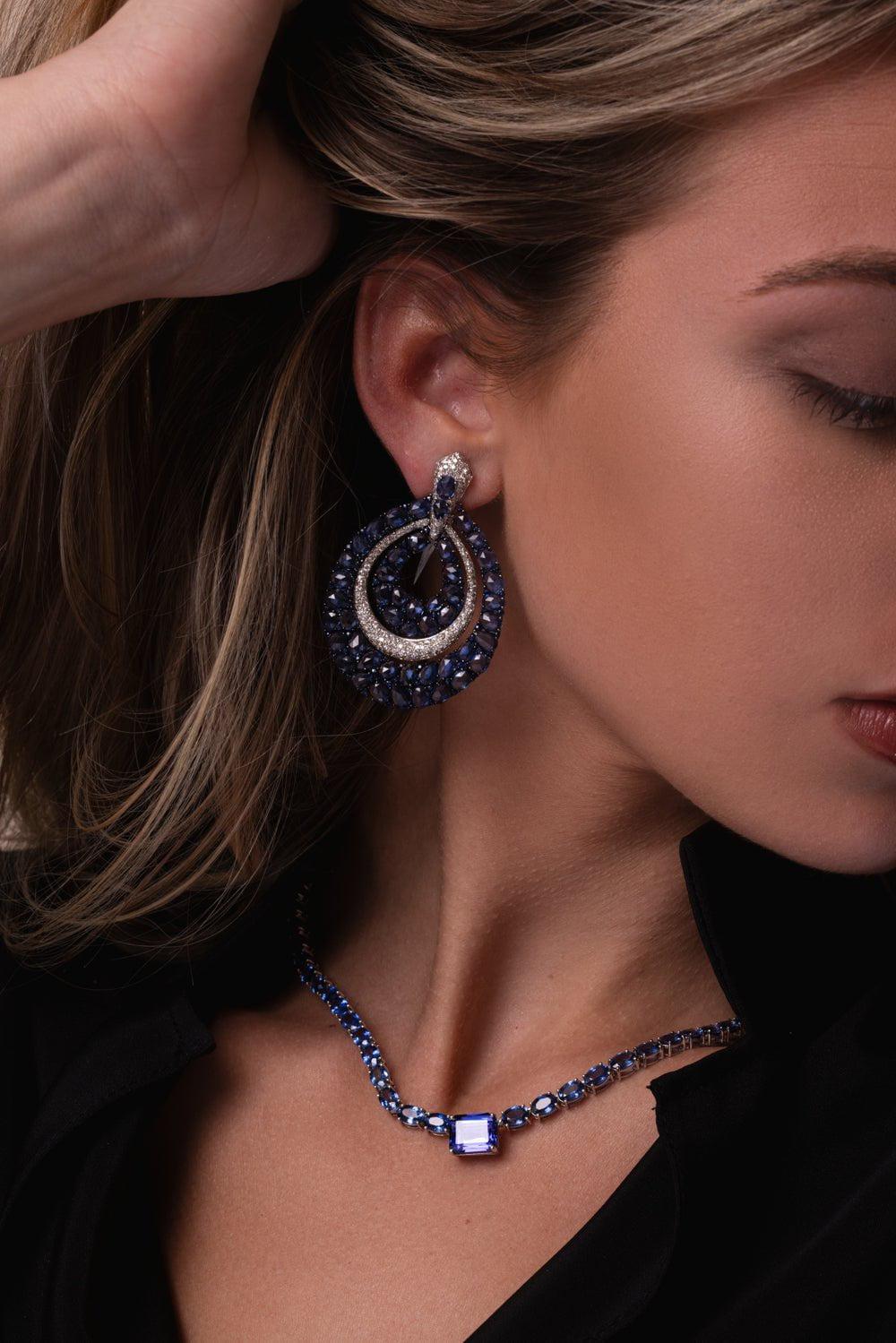 SUTRA-Blue Sapphire Drop Earrings-WHITE GOLD