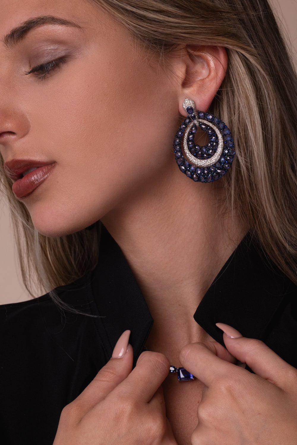 SUTRA-Blue Sapphire Drop Earrings-WHITE GOLD