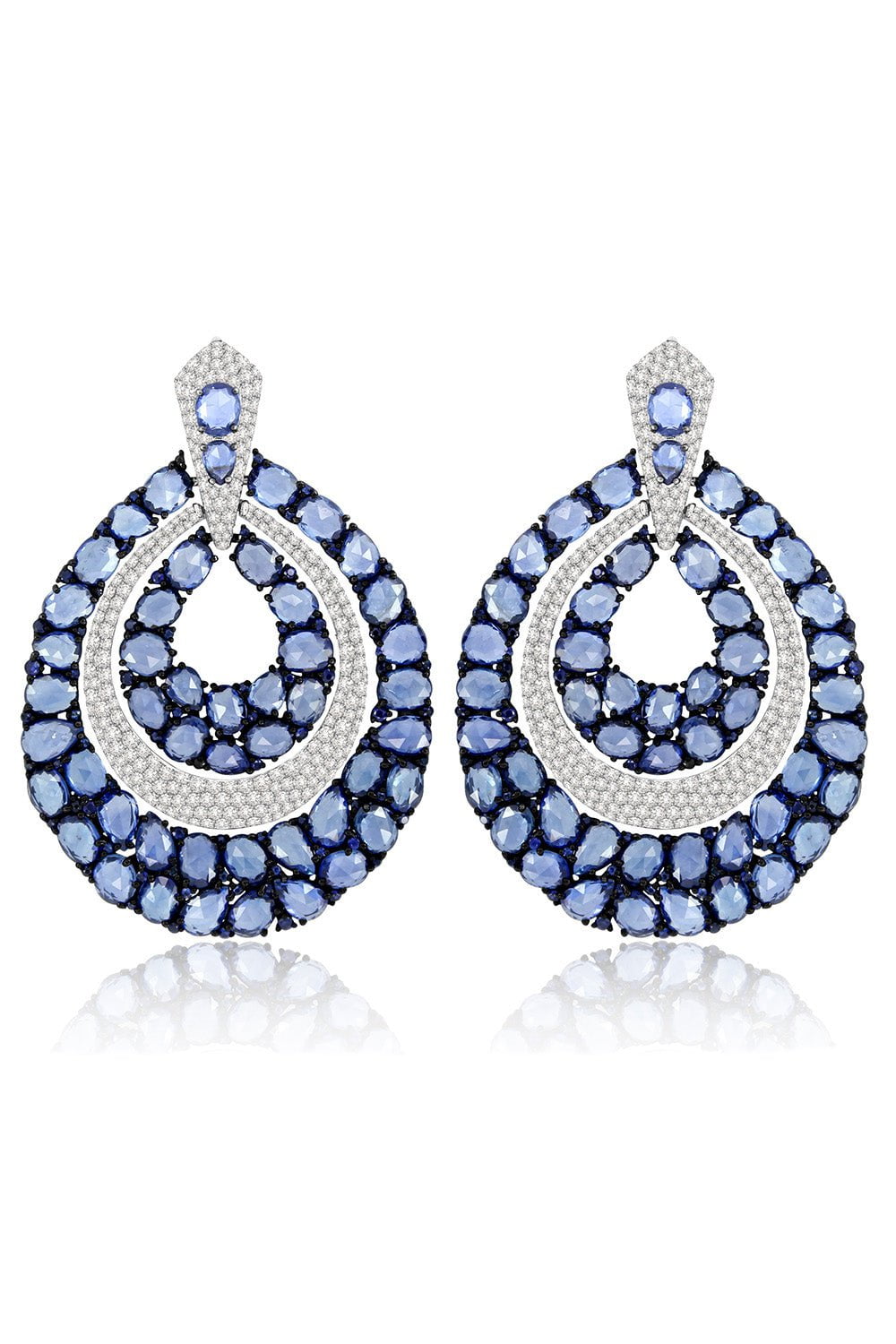 SUTRA-Blue Sapphire Drop Earrings-WHITE GOLD