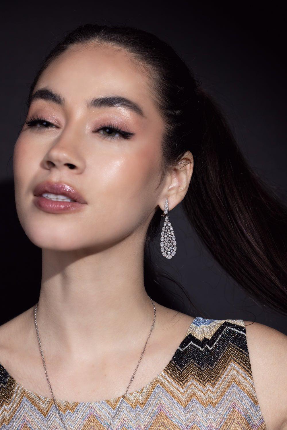 SUTRA-Diamond Rain Drop Earrings-WHITE GOLD