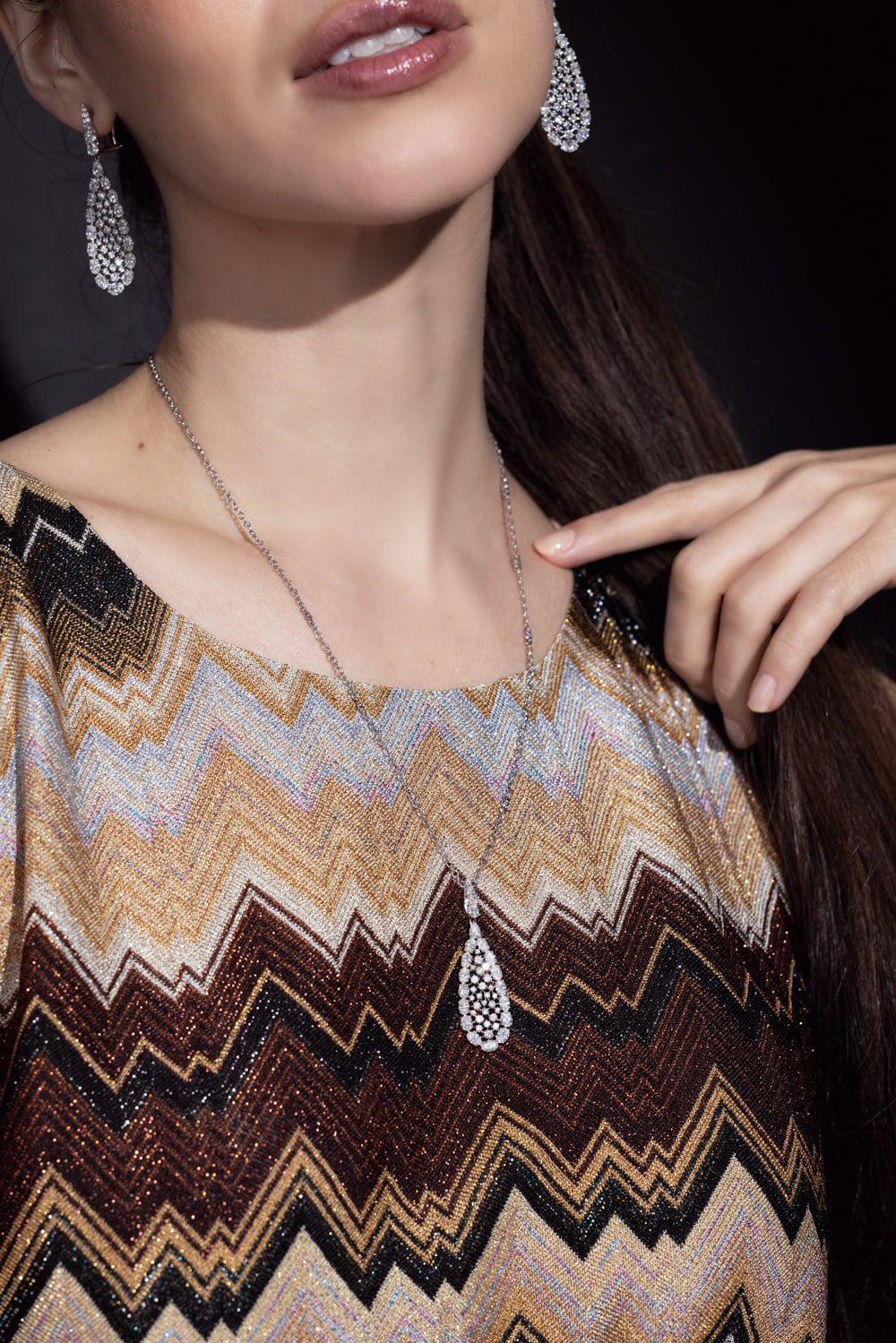 SUTRA-Diamond Rain Drop Earrings-WHITE GOLD