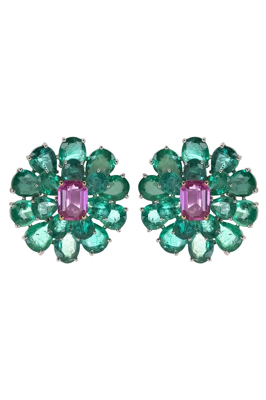 SUTRA-Emerald and Pink Sapphire Earrings-WHITE GOLD