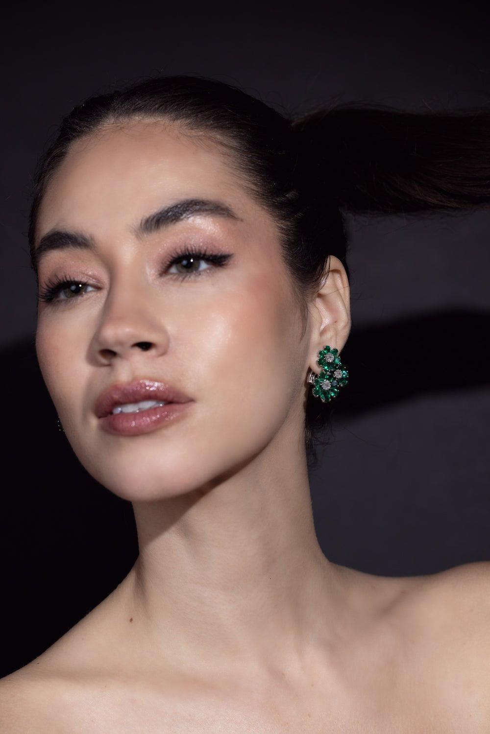 SUTRA-Emerald Diamond Earrings-WHITE GOLD