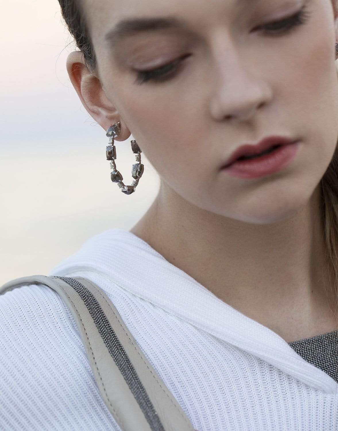 SUTRA-Rough Cut Diamond NWL Hoops-WHITE GOLD