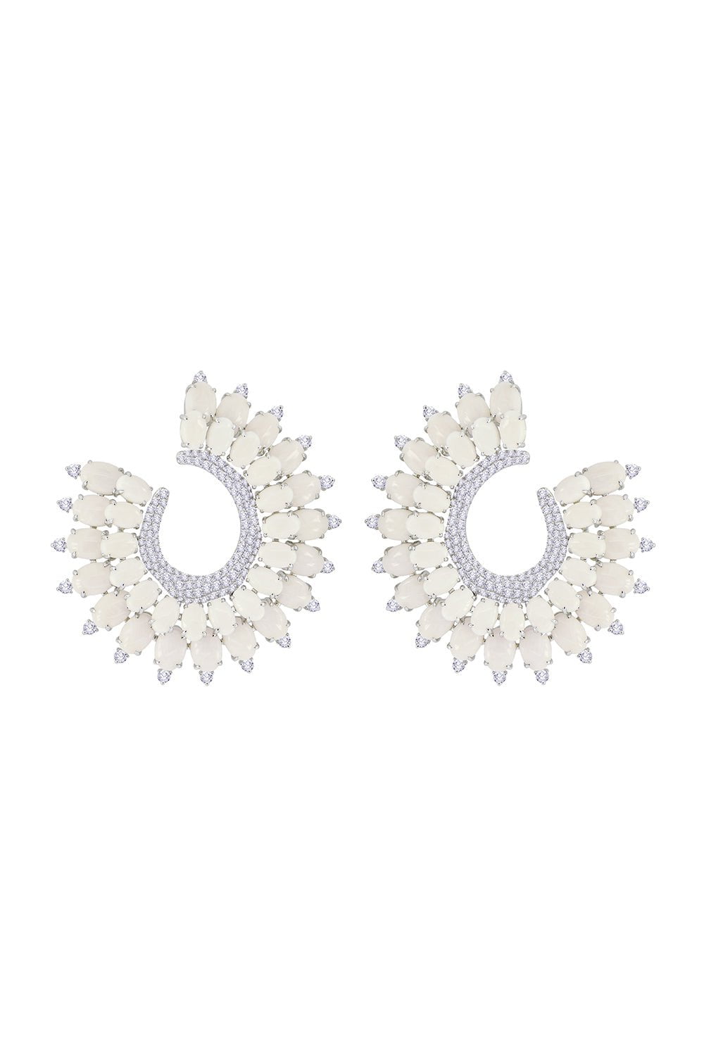 SUTRA-Round Agate Earrings-WHITE GOLD