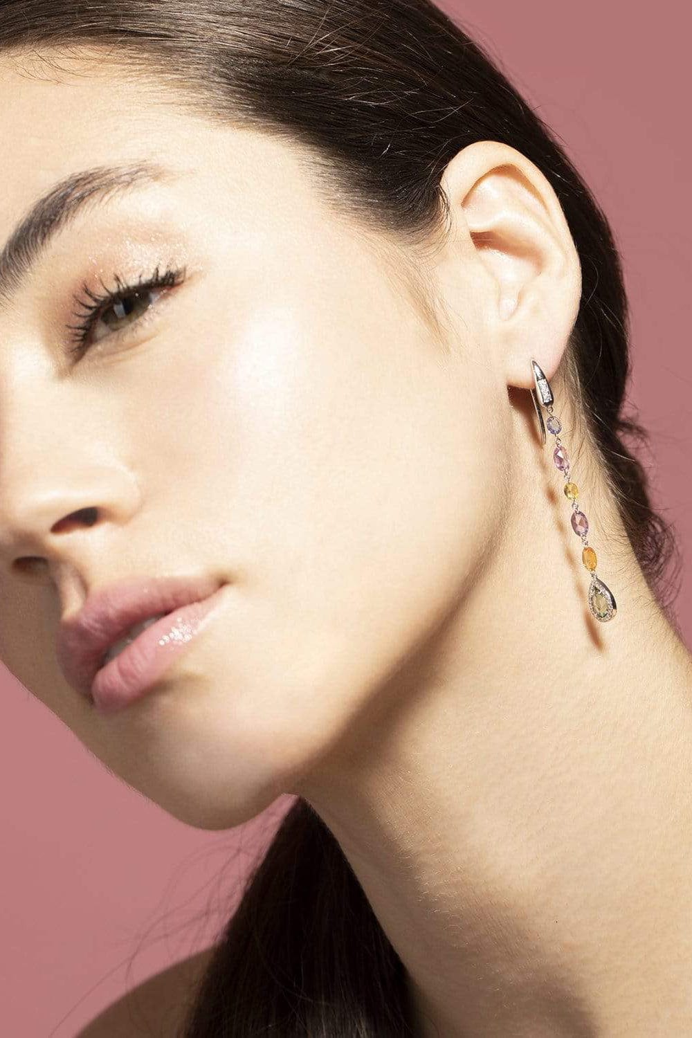 SUTRA-Sapphire Drop Earrings-WHITE GOLD