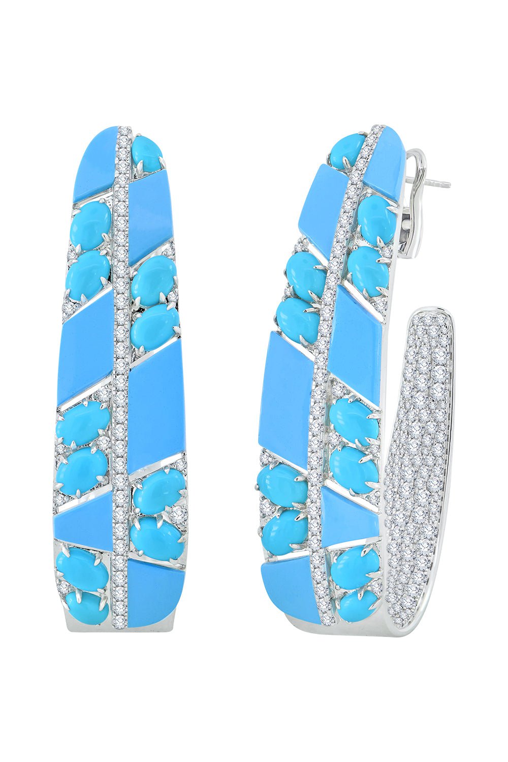SUTRA-Turquoise Diamond Ceramic Earrings-WHITE GOLD