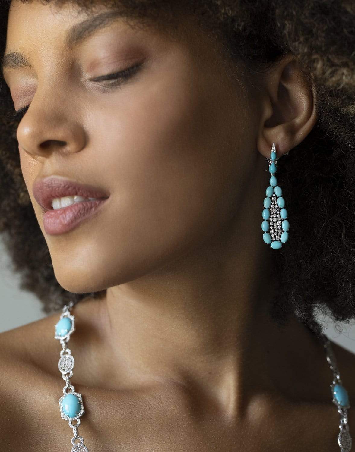 SUTRA-Turquoise & Diamond Earrings-WHITE GOLD