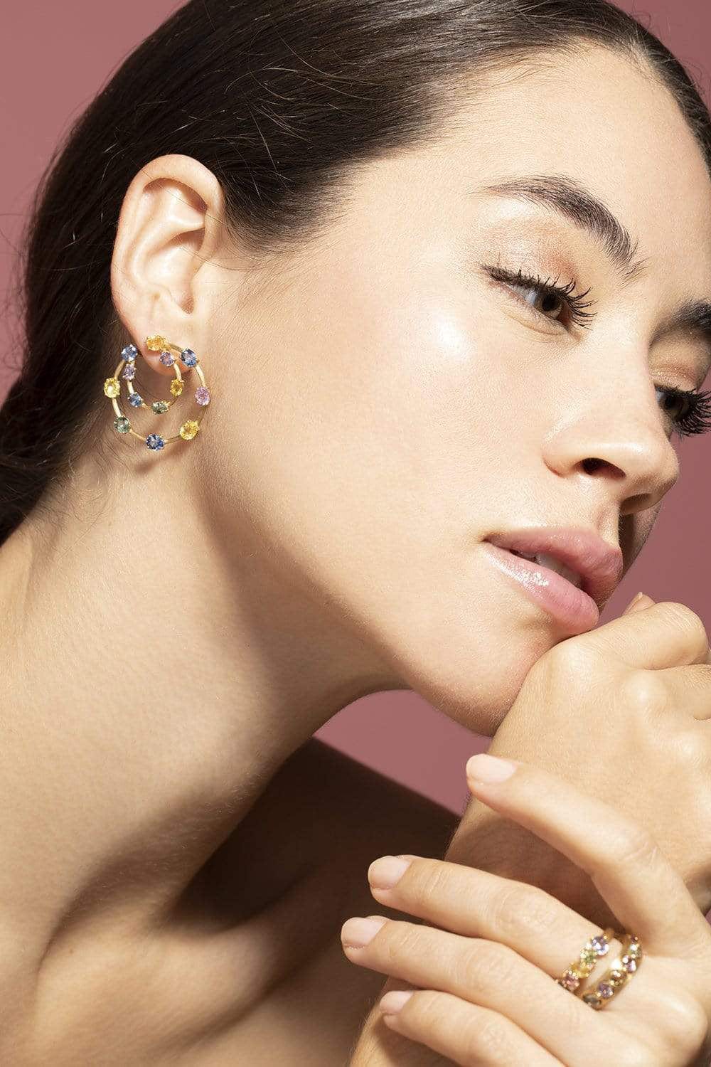 SUTRA-Double Circle Sapphire Earrings-YELLOW GOLD