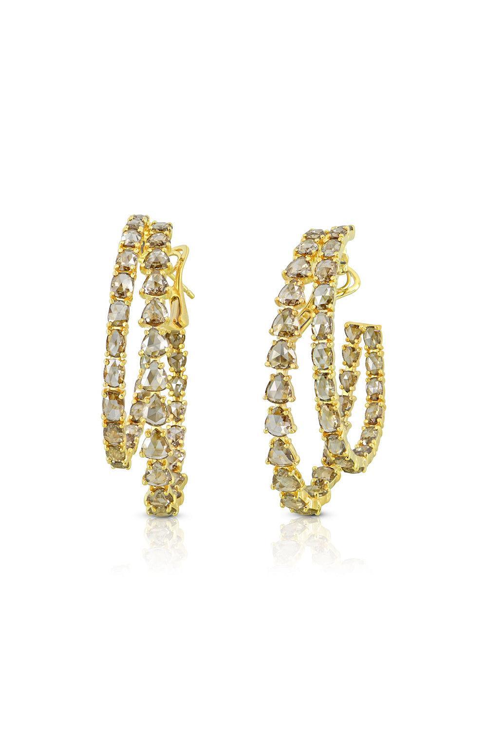 Double Diamond Hoop Earrings-YELLOW GOLD-JEWELRYFINE JEWELEARRING-SUTRA