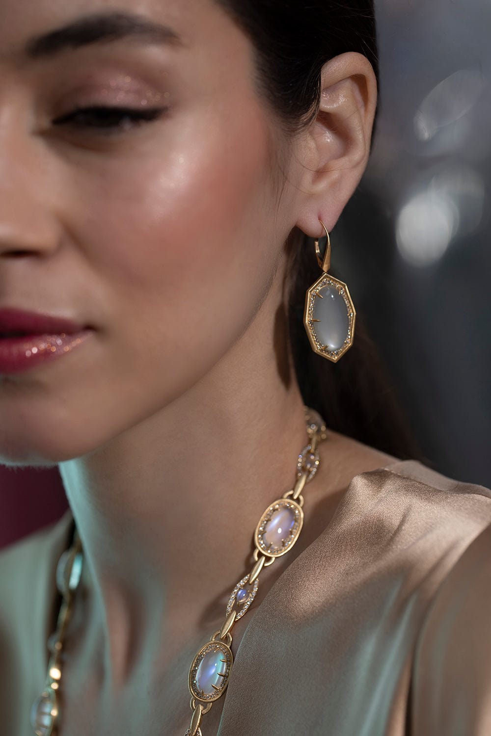 SUTRA-Moonstone Drop Earrings-YELLOW GOLD