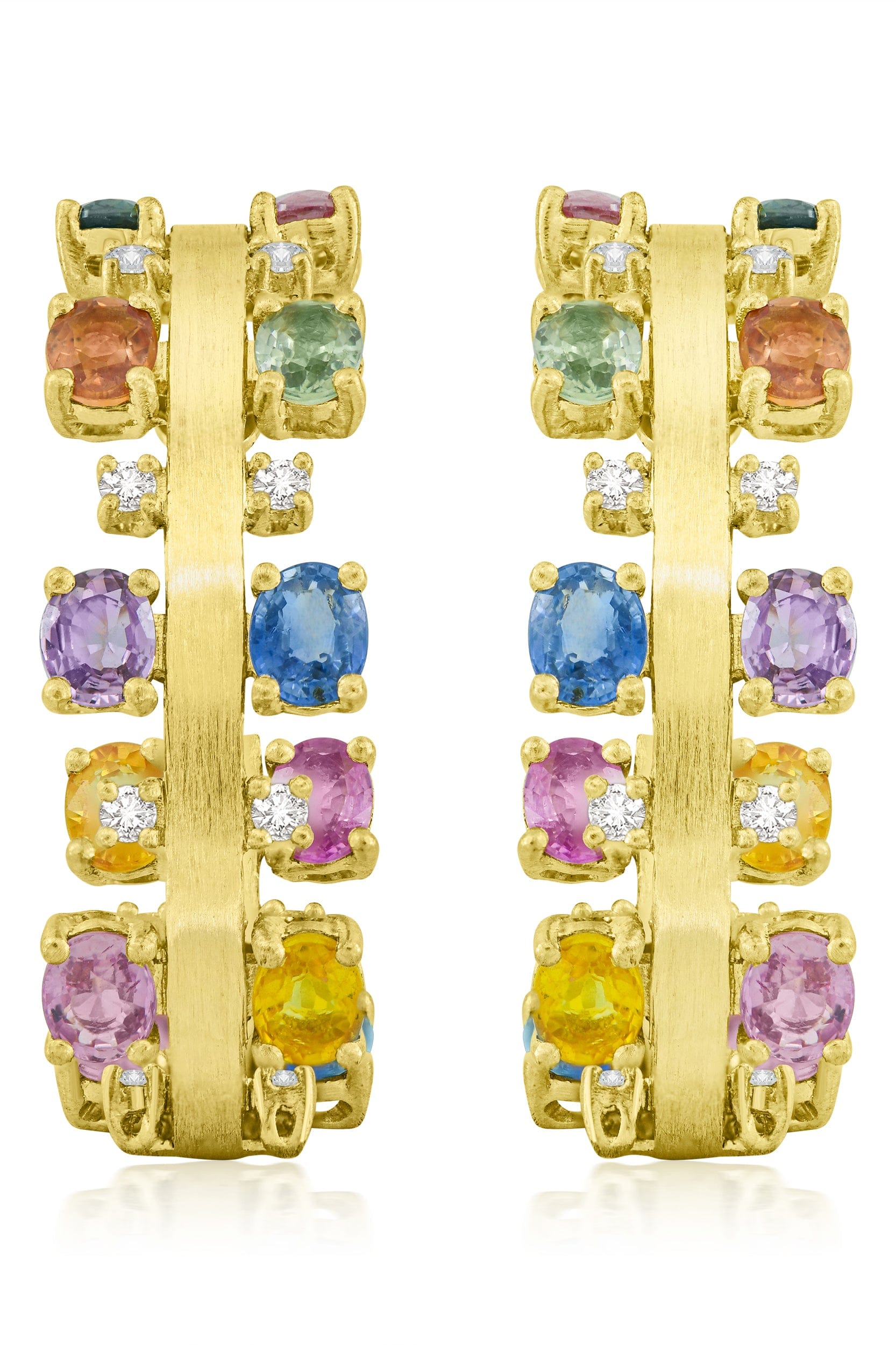 SUTRA-Multi Sapphire Hoops-YELLOW GOLD