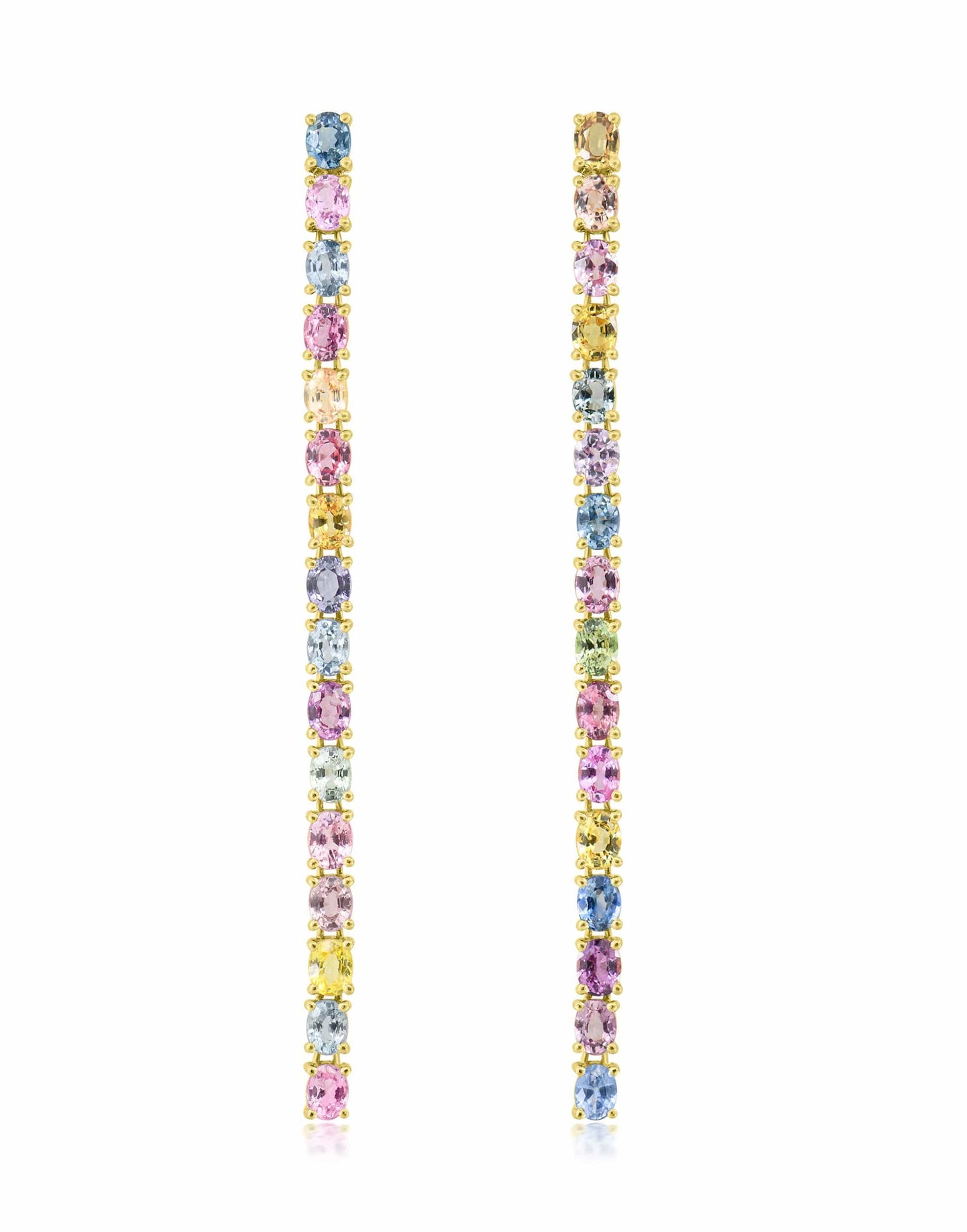 SUTRA-Multi Sapphire Long Line Earrings-YELLOW GOLD