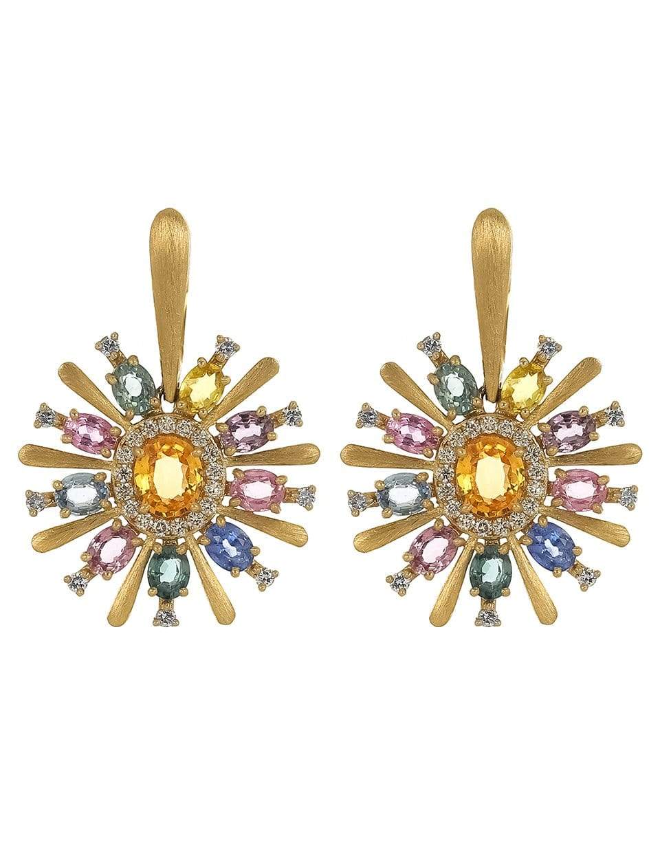 SUTRA-Multi Sapphire Starburst Earrings-YELLOW GOLD