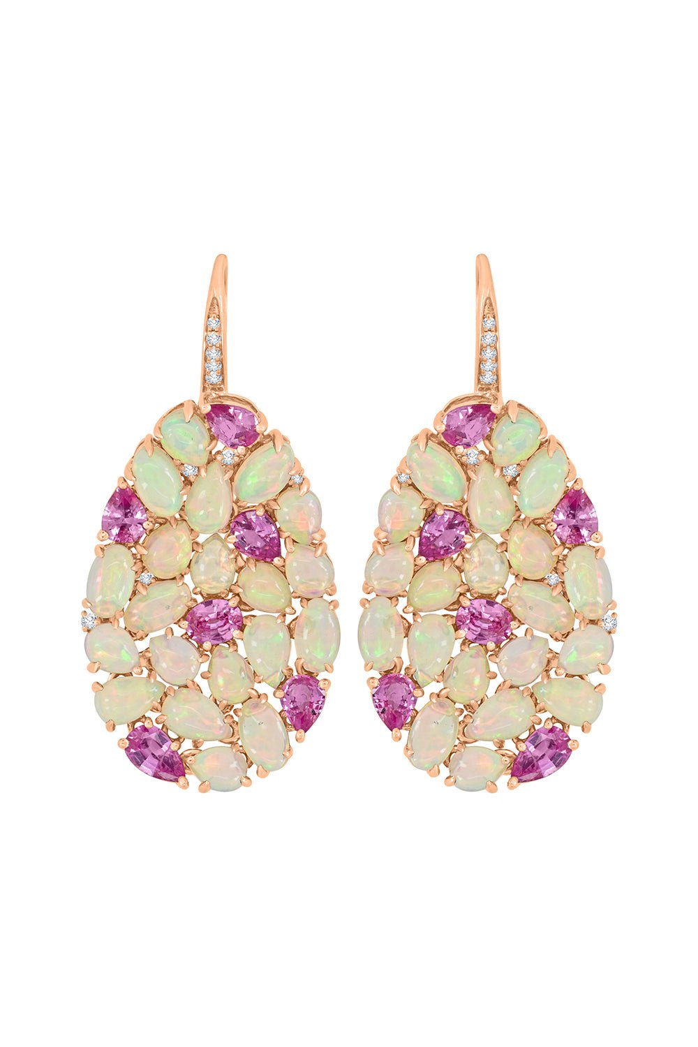 SUTRA-Pink Sapphire White Opal Earrings-YELLOW GOLD