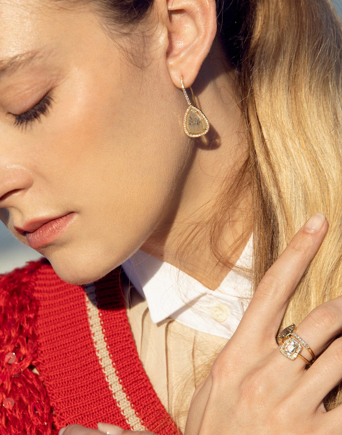 SUTRA-Rough Cut Diamond Drop Earrings with Pave-YELLOW GOLD